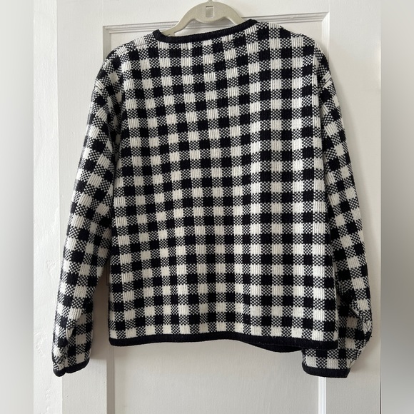 Vintage black white check plaid houndstooth cardigan lady jacket round neck - Picture 8 of 15